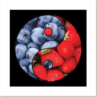 Strawberries & Blueberries Yin Yang Posters and Art